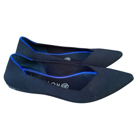 Rothys Womens Pointed Toe Flats Black W7 EU 37.5 Washable Knit Sustainable Shoes - Picture 5 of 9